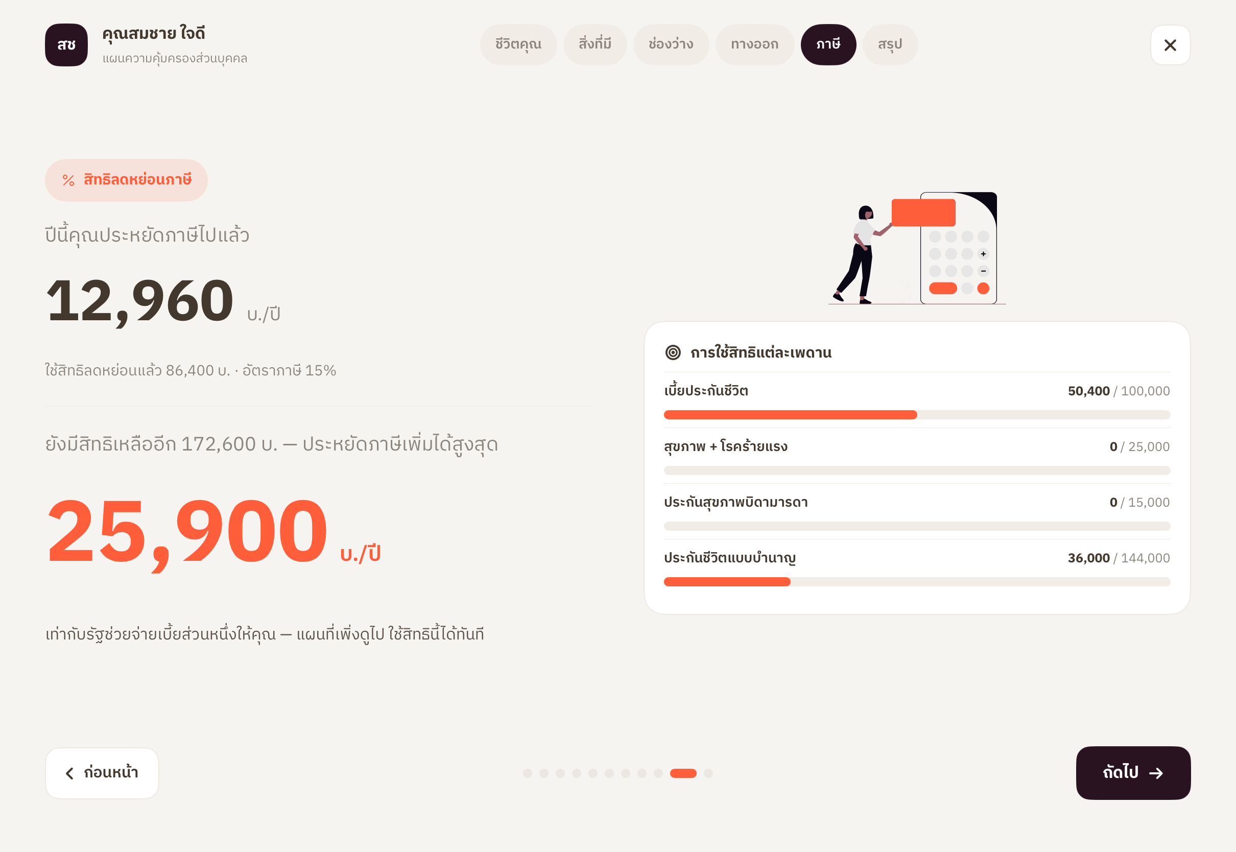 หน้านำเสนอการประหยัดภาษีในแอป plan.insure